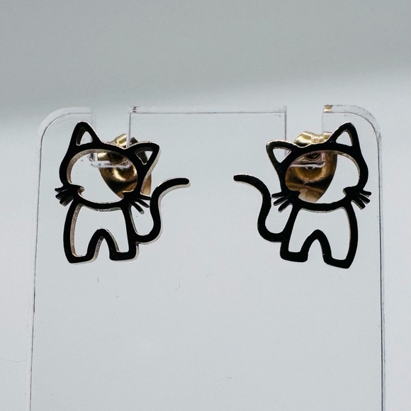 Jewelry - Gold Plated Solid Stainless Steel Cat Earrings